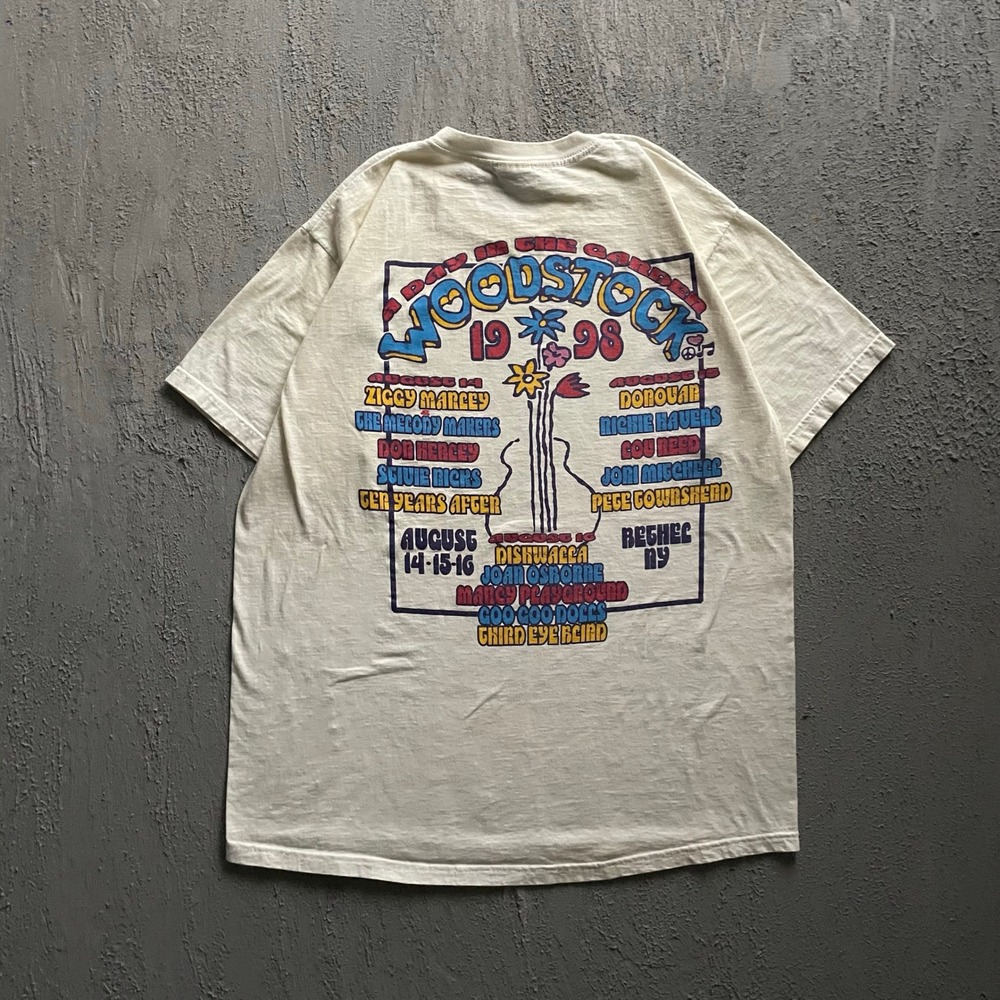 vintage woodstock manhattan garden shirt mens XL white 1990s music band - Picture 2 of 9